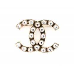 BROCHE CHANEL LOGO CC & STRASS EN METAL DORE 2021 GOLDEN BROOCH JEWEL 650€