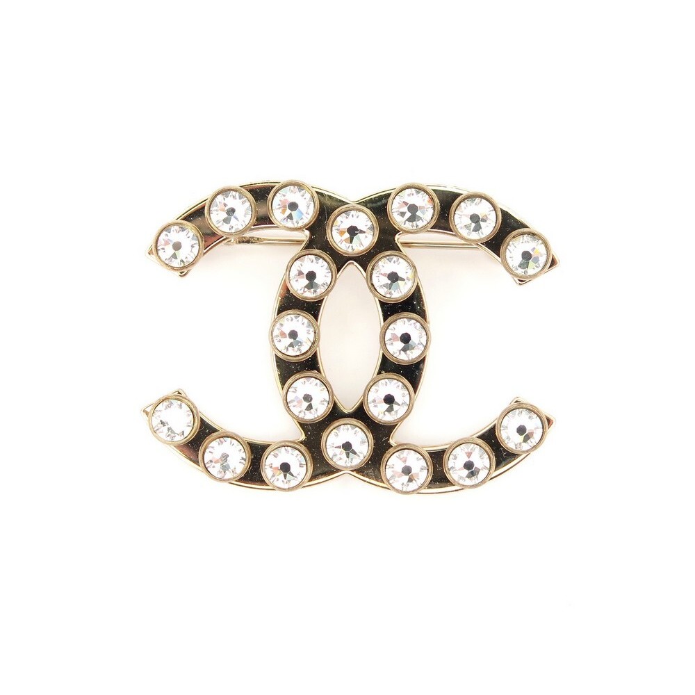 broche chanel logo cc strass en metal dore 2021