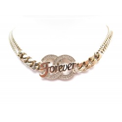 NEUF COLLIER CHANEL LOGO CC FOREVER EN METAL DORE ET STRASS NEW GOLDEN NECKLACE