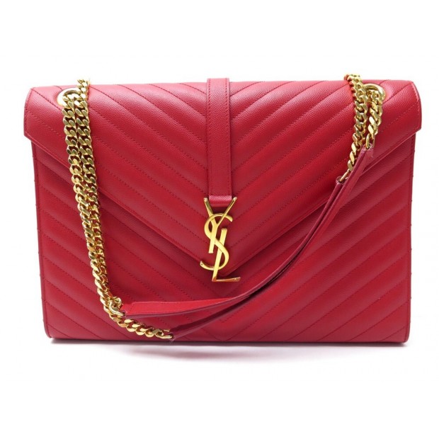 SAC A MAIN SAINT LAURENT ENVELOPPE L 396910 BANDOULIERE CUIR ROUGE HANDBAG 2250€