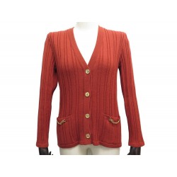 VINTAGE PULL CELINE GILET CARDIGAN M 40 LAINE ROUGE CHAINE TRIOMPHE WOOL 1190€