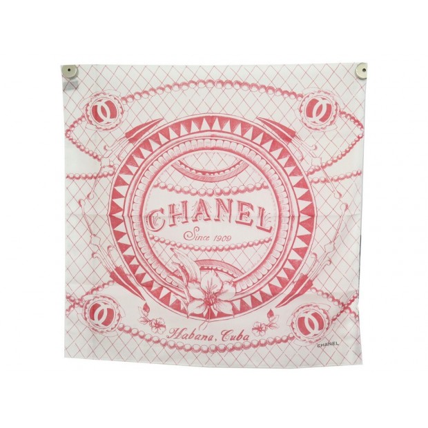 NEUF FOULARD CHANEL HABANNA CUBA CARRE 60CM GAVROCHE COTON BLANC BOITE NEW SCARF