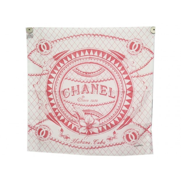 NEUF FOULARD CHANEL HABANNA CUBA CARRE 60CM GAVROCHE COTON BLANC BOITE NEW SCARF