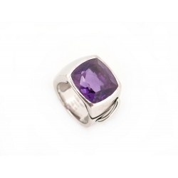 BAGUE CHAUMET CHEVALIERE LIENS T56 EN OR GRIS 18K PIERRE AMETHYSTE BOITE RING