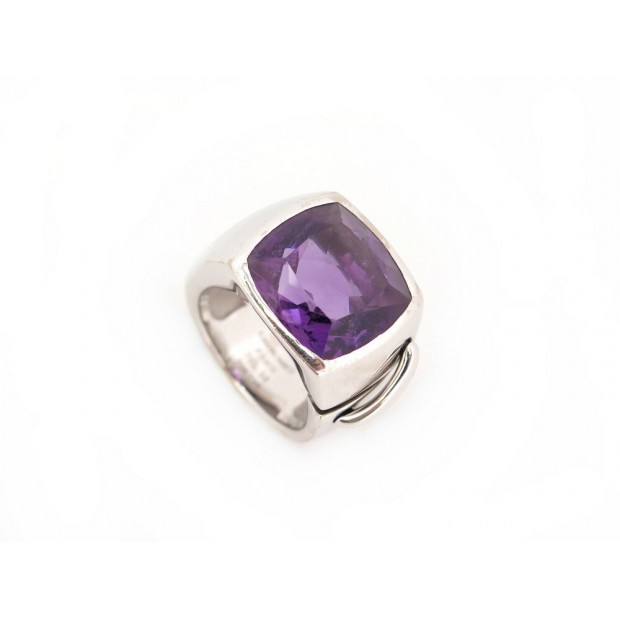 BAGUE CHAUMET CHEVALIERE LIENS T56 EN OR GRIS 18K PIERRE AMETHYSTE BOITE RING