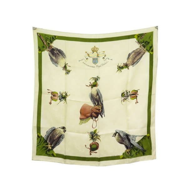 FOULARD HERMES FAUCONNERIE ROYAL DEDUIT LINARES CARRE 90 SOIE BROCHE SCARF 410€