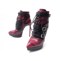 CHAUSSURES YVES SAINT LAURENT BOTTINES JANIS 335223 37 CUIR PYTHON ROUGE BOOTS