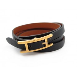 BRACELET HERMES HAPI 4 TOURS 16 A 17 CM EN CUIR NOIR LEATHER BANGLE 335€