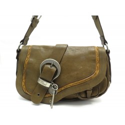 SAC A MAIN CHRISTIAN DIOR GAUCHO EN CUIR KAKI LEATHER HAND BAG PURSE 1800€