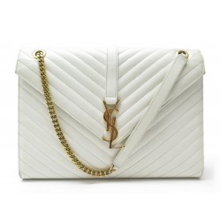 SAC A MAIN YVES SAINT LAURENT ENVELOPE LARGE CUIR MATELASSE BLANC HAND BAG 2250€