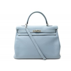 SAC A MAIN HERMES KELLY 35 EN CUIR TOGO RETOURNE BLEU BANDOULIERE HAND BAG