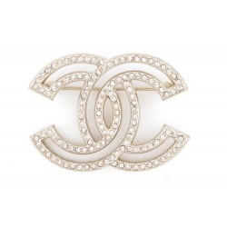 NEUF BROCHE CHANEL LOGO CC & STRASS EN METAL DORE NEW GOLDEN BROOCH 580€