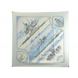 FOULARD HERMES GROENLAND CARRE 90 PHILIPPE LEDOUX EN SOIE BLEU SILK SCARF 410€