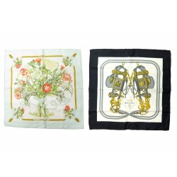 LOT FOULARD HERMES GAVROCHE BRIDES DE GALA REGINA SOIE + BOITE SILK SCARF 380€