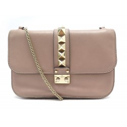 SAC A MAIN VALENTINO GLAM LOCK MEDIUM BANDOULIERE EN CUIR ROSE HANDBAG 1680€