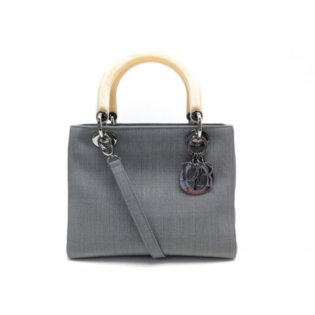 NEUF SAC A MAIN CHRISTIAN DIOR LADY PM BANDOULIERE TOILE RAYE GRIS NEW BAG 1900€