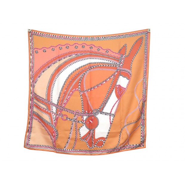 FOULARD HERMES ROBE DU SOIR MANLIK CARRE 90 EN SOIE ORANGE SILK SCARF 410€