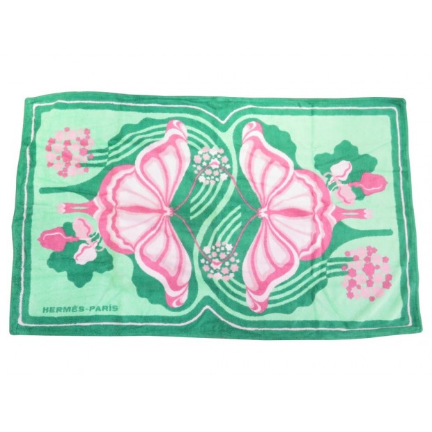 DRAP DE PLAGE HERMES PAPILLONS SERVIETTE DE BAIN COTON VERT BEACH TOWEL 475€