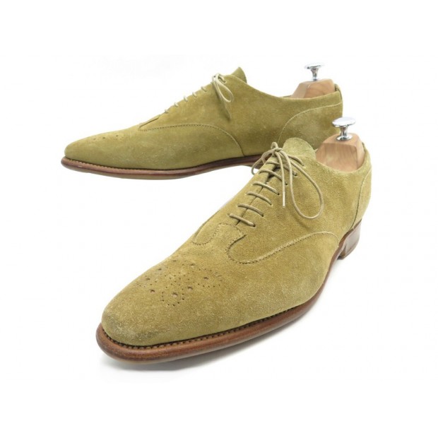 CHAUSSURES BOWEN RICHELIEU BOUT FLEURI 9.5 43.5 EN VEAU VELOURS BEIGE SHOES 335€