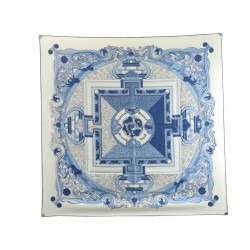 NEUF FOULARD HERMES ANIMAUX SOLAIRES PAUWELS CARRE 90 SOIE BLEUE SILK SCARF 410€
