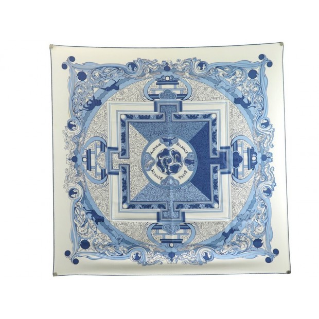 NEUF FOULARD HERMES ANIMAUX SOLAIRES PAUWELS CARRE 90 SOIE BLEUE SILK SCARF 410€