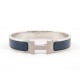 NEUF BRACELET HERMES CLIC H ACIER BROSSE & EMAIL BLEU MAT 19CM NEW BANGLE 575€