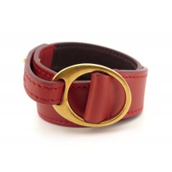 BRACELET CELINE ETRIER DOUBLE TOUR 15 16CM EN CUIR ROUGE LEATTHER BANGLE 590€