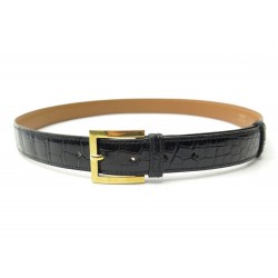 CEINTURE HERMES TAILLE 80 CUIR CROCODILE NOIR & BOUCLE VERMEIL LEATHER BELT