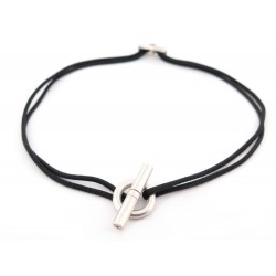 COLLIER HERMES SKIPPER 40CM ARGENT MASSIF CORDON NOIR BRACELET DOUBLE TOUR 360€