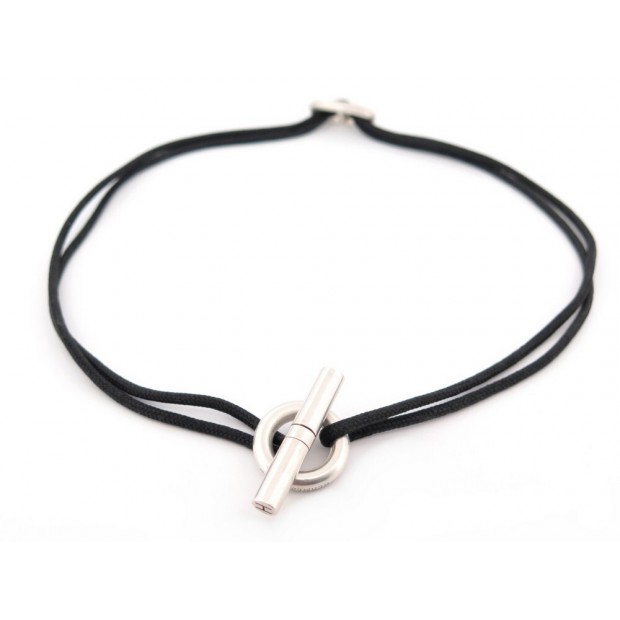 COLLIER HERMES SKIPPER 40CM ARGENT MASSIF CORDON NOIR BRACELET DOUBLE TOUR 360€