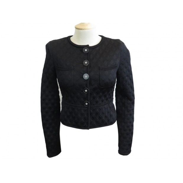 VESTE CHANEL BOLERO LOGO CC P57008 S 36 EN SOIE ET POLYESTER NOIR BLACK JACKET