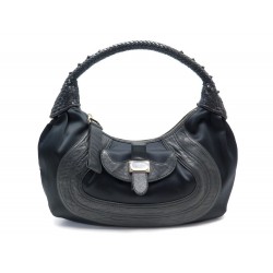 SAC A MAIN FENDI SPY HOBO 8BR545 EN CUIR & TOILE SATIN NOIR HAND BAG PURSE 1050€