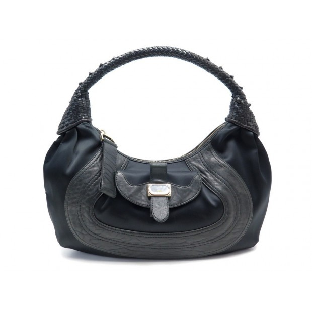 SAC A MAIN FENDI SPY HOBO 8BR545 EN CUIR & TOILE SATIN NOIR HAND BAG PURSE 1050€