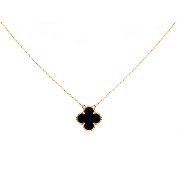 NEUF COLLIER VAN CLEEF & ARPELS ALHAMBRA VINTAGE ONYX OR JAUNE NECKLACE 2740€