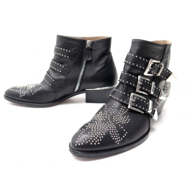 CHAUSSURES BOTTINES CHLOE SUSANNA 37.5 CH24134 EN CUIR NOIR LEATHER BOOTS 995€