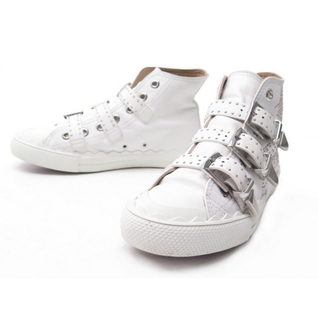 CHAUSSURES BASKETS CHLOE SUSANNA 37 CHC18S21 EN CUIR BLANC LEATHER SHOES 595€