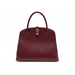 SAC A MAIN HERMES DALVY CUIR CLEMENCE BORDEAUX & SURPIQURE BLANCHE HANDBAG 5275€