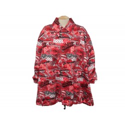 NEUF VESTE PARKA BALENCIAGA 571092 LONGUE LOGO XS 34 EN POLYESTER ROUGE 1600€