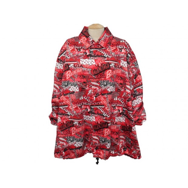 NEUF VESTE PARKA BALENCIAGA 571092 LONGUE LOGO XS 34 EN POLYESTER ROUGE 1600€