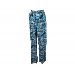 NEUF PANTALON BALENCIAGA LONG 527828 LOGO S 36 EN SOIE BLEUE NEW PANTS 1150€