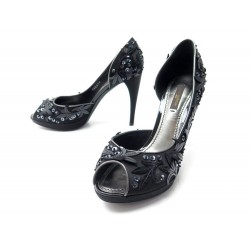 CHAUSSURES LOUIS VUITTON ESCARPINS EXQUISITE 37.5 SATIN NOIR BOITE SHOES 860€