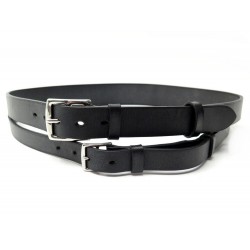 CEINTURE HERMES ETRIVIERE DOUBLE BOUCLE TAILLE 90 EN CUIR NOIR LEATHER BELT