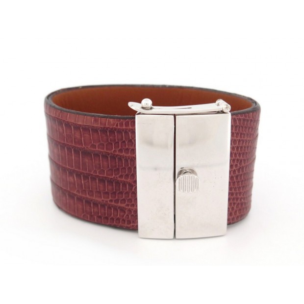 BRACELET CELINE MANCHETTE 15CM M CUIR LEZARD MARRON LIZARD LEATHER CUFF BANGLE