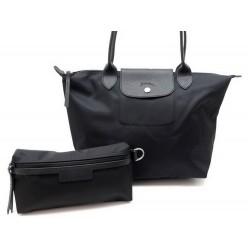 NEUF LOT LONGCHAMP SAC A MAIN LE PLIAGE NEO CABAS S + TROUSSE EN TOILE NOIR 225€