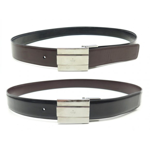 CEINTURE GUCCI REVERBIBLE TAILLE 90 CUIR NOIR & MARRON 114975 LEATHER BELT 495€