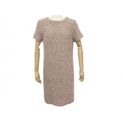 ROBE MANCHES COURTES CHANEL P58367V35584 L 42 EN TWEED COTON ROSE DRESS 4890€