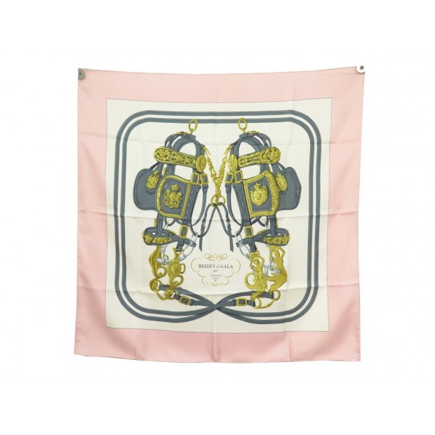 FOULARD HERMES BRIDES DE GALA GRYGKAR CARRE 90 SOIE ROSE + BOITE SILK SCARF 410€