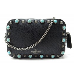 SAC A MAIN VALENTINO POCHETTE ROLLING ROCKSTUD BANDOULIERE EN CUIR NOIR BAG 980€