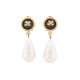 VINTAGE BOUCLES D'OREILLES CHANEL TREFLES & PERLES PENDANTES DORE EARRINGS