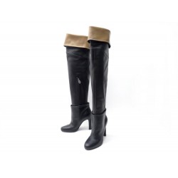 BOTTES HERMES CUISSARDES 38.5 EN CUIR NOIR BLACK LEATHER BOOTS SHOES 3000€